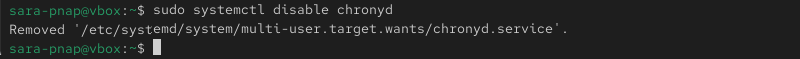 sudo systemctl disable chronyd terminal output