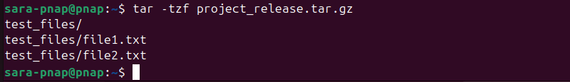 tar -tzf project_release.tar.gz terminal output