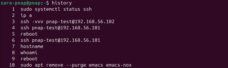 Terminal output for history