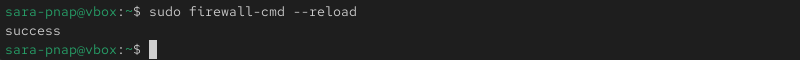 terminal output for sudo firewall-cmd --reload