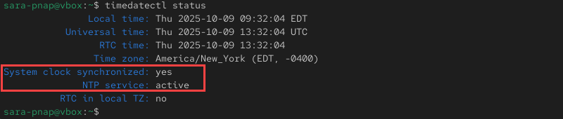 timedatectl status terminal output