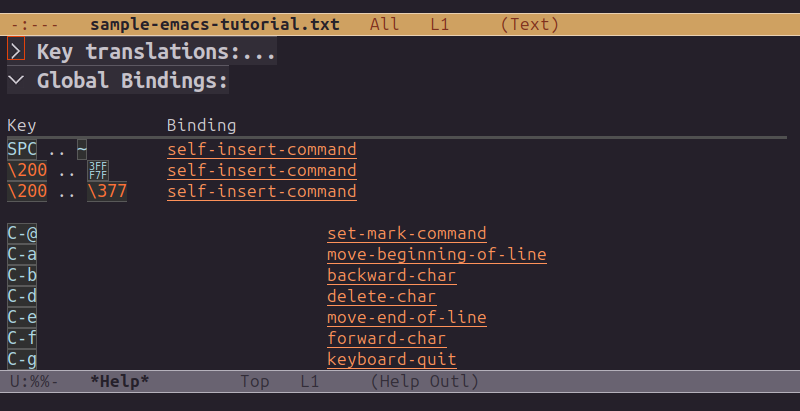 Tutorial for all commands in Emacs