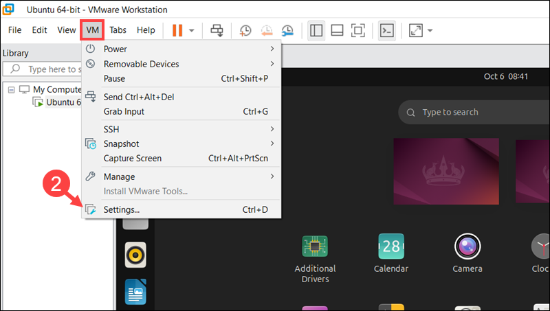 VM settings in VMware Workstation.