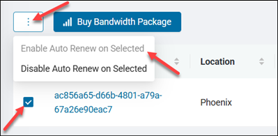 Accessing the option to bulk enable and disable auto renew.