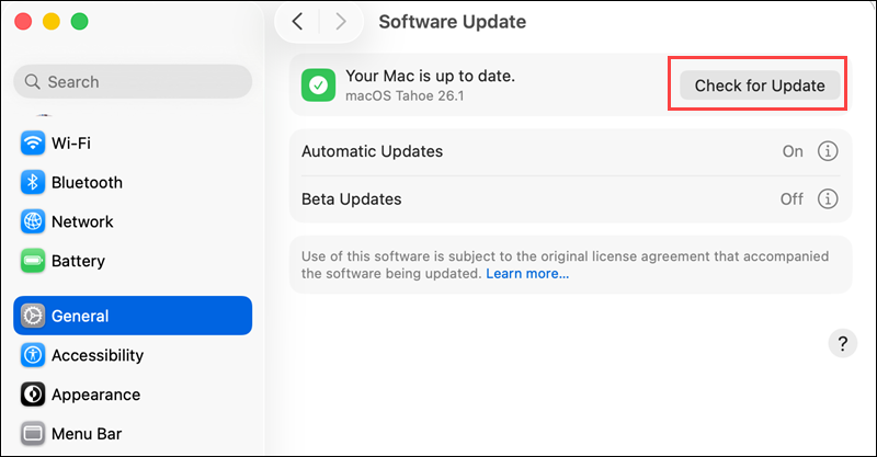 Check for update on Mac