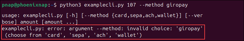 Using the choices parameter in argparse.