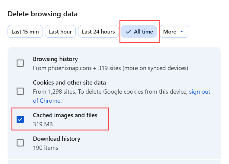 Select Cached images and files