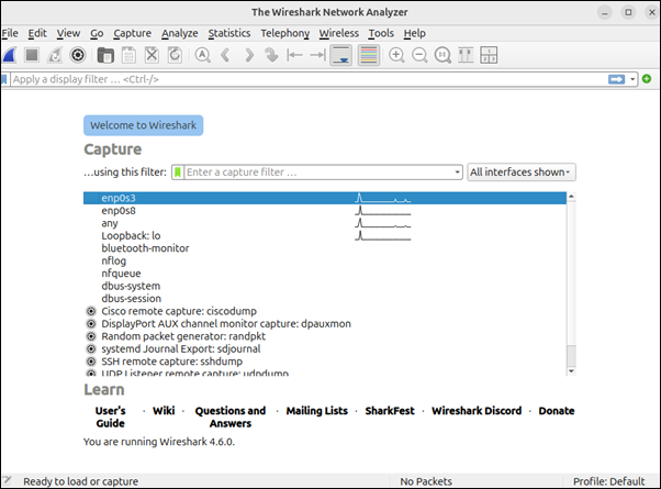 GUI of Wireshark