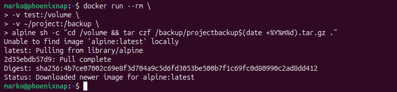 Creating a backup of a volume in Docker.