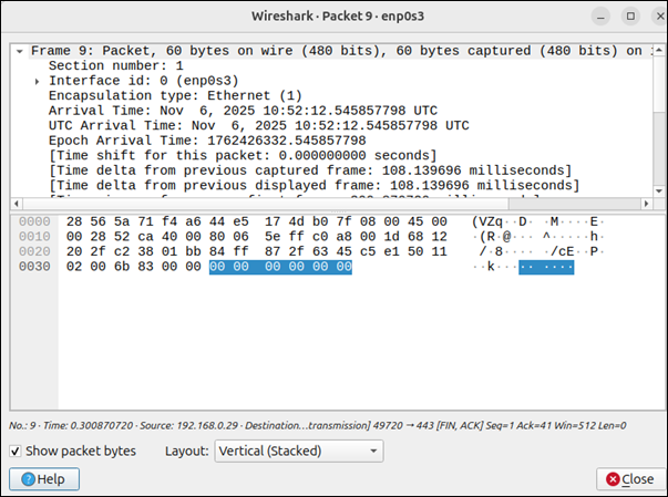 Packet details in Wireshark GUI