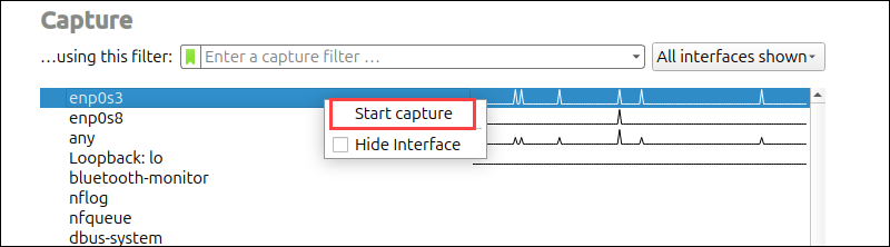 right-click the interface and choose Start capture