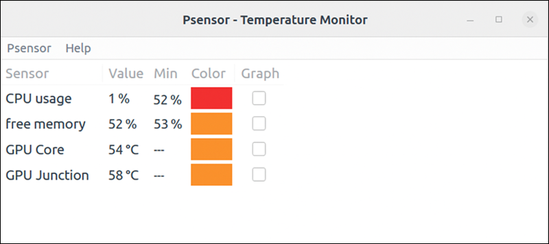 Psensor GPU temperature