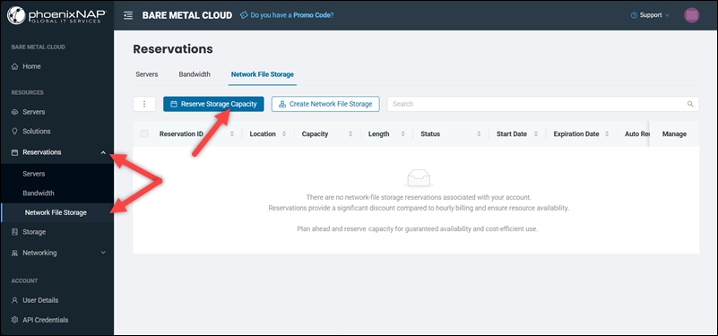 The location of the Reserve Storage Capacity button.
