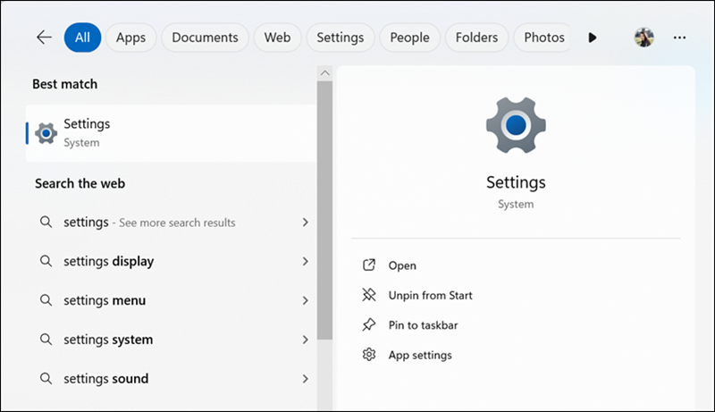 Search and Select Settings for Windows