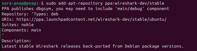 sudo add-apt-repository ppa:wireshark-dev/stable terminal output