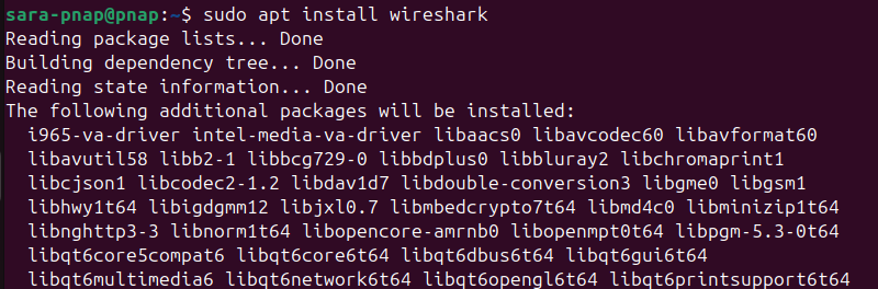 sudo apt install wireshark via ppa terminal output