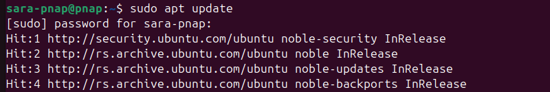 sudo apt update terminal output