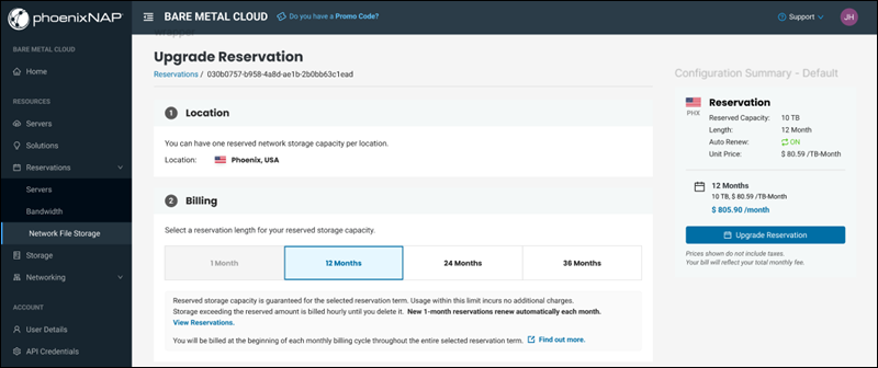 The Upgrade Reservation page.