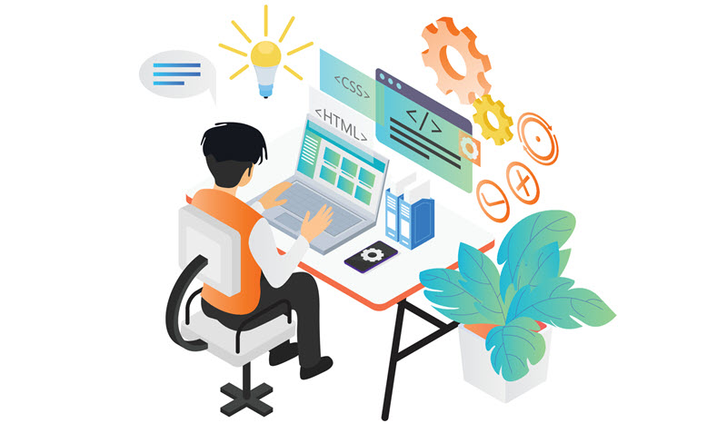 A web developer writing JavaScript code for DOM.