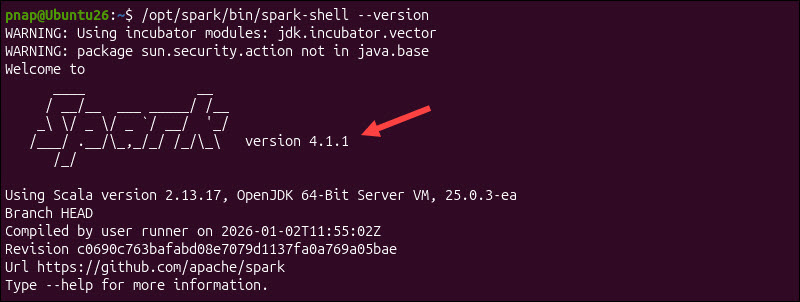 Check the Spark version in Ubuntu.