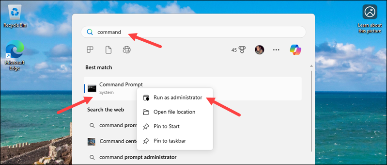 Running Command Prompt as an administrator.