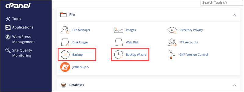 cPanel Backup Wizard
