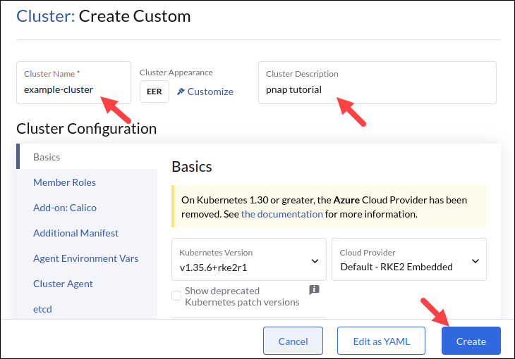 Creating a new Kubernetes cluster.