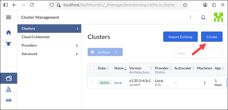 Creating a new Kubernetes cluster in Rancher.