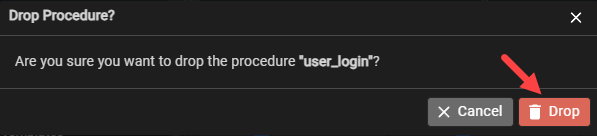 Dropping a stored procedure in pgAdmin.