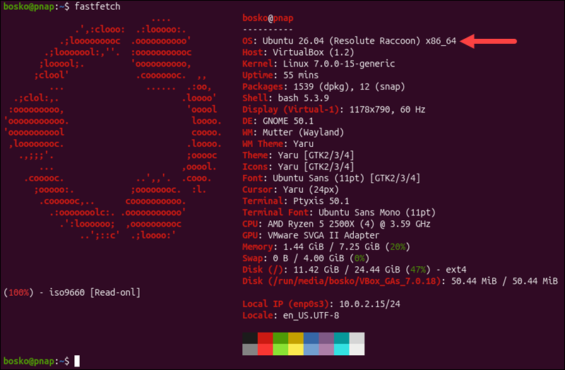 check Ubuntu version via fastfetch
