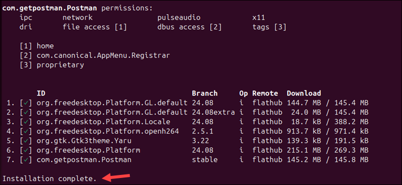 Installing Postman on Linux via Flatpak.