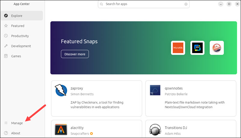 The Installed section of the Ubuntu Software Center.
