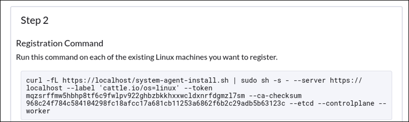 Rancher registration command example.