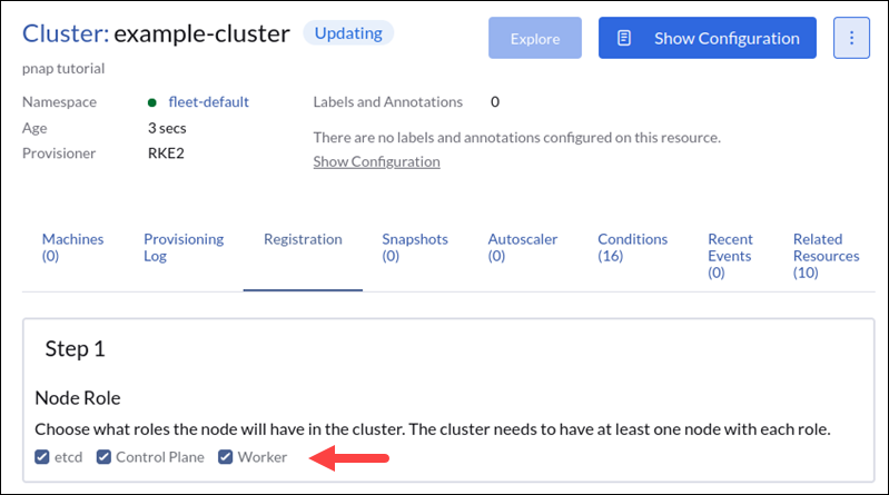 Selecting the node role in the cluster.