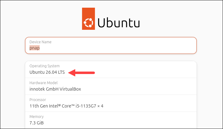 Ubuntu version in the About section