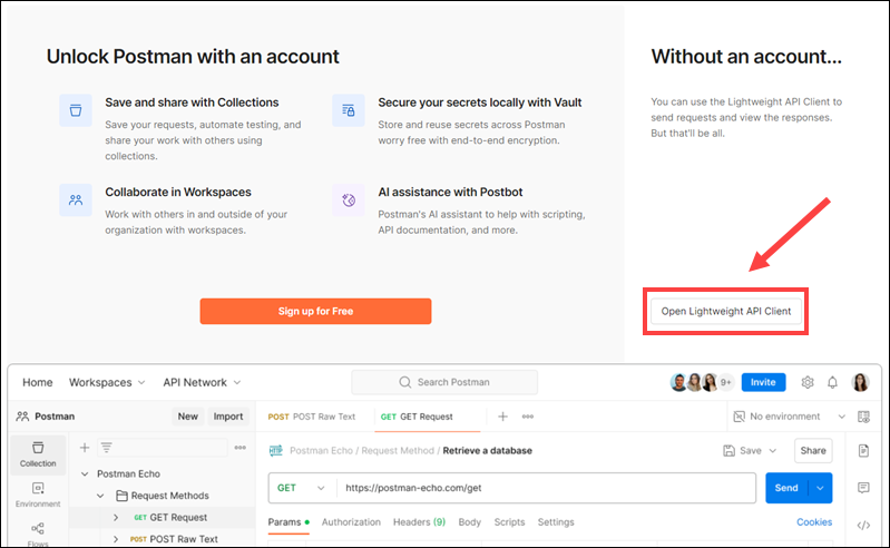 Continue using Postman without an account.