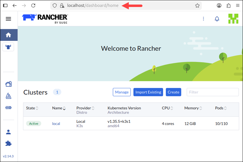 Rancher dashboard example.