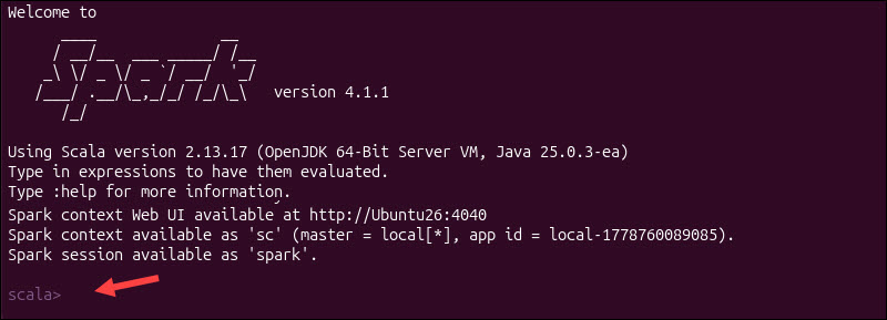 Opening the Scala shell in Spark.