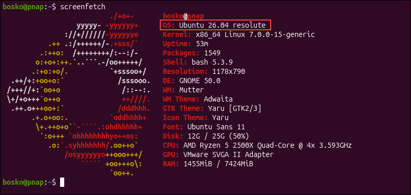 check Ubuntu version via screenfetch