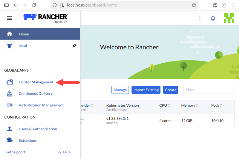 Cluster management in Rancher.