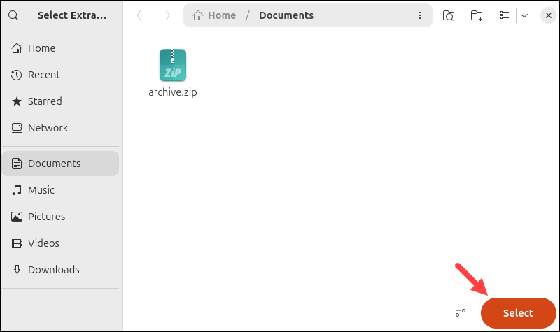 Confirm location for extracting archive in Ubuntu.