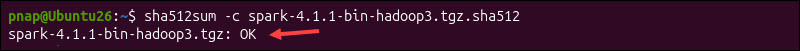 Verifying the Apache Spark checksum in Ubuntu.