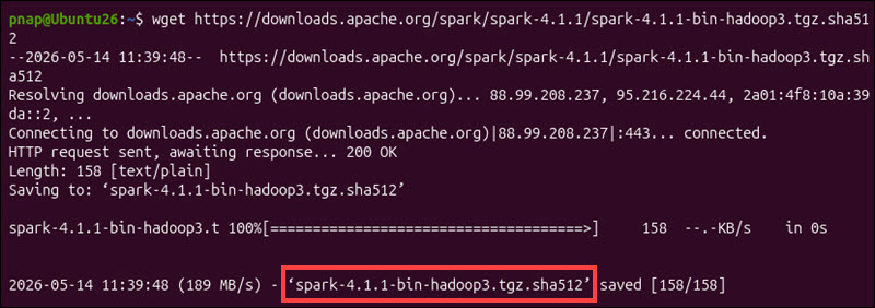 Command to download the Spark tarball checksum.