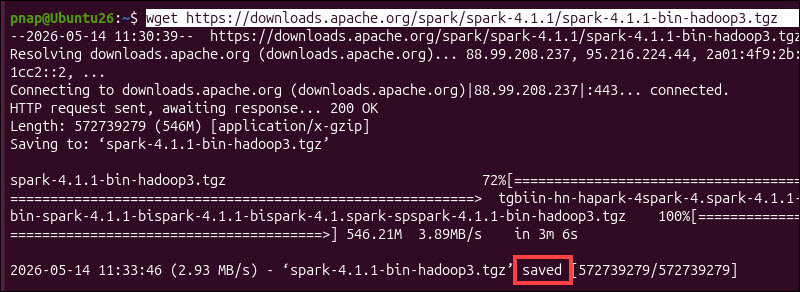 Downloading Apache Spark on Ubuntu.