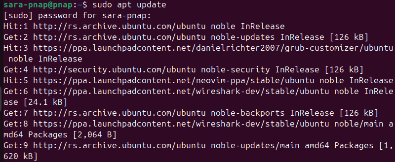 sudo apt update terminal output