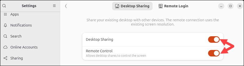 Enable Desktop sharing and Remote control in Ubuntu.