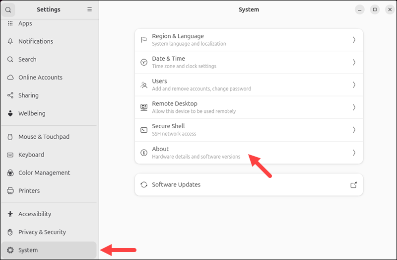 check Ubuntu version via GUI, About section in settings