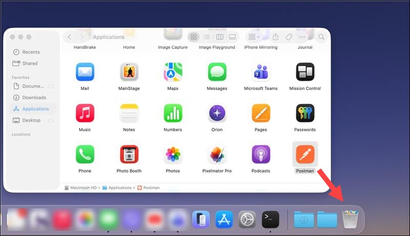 Uninstalling Postman on macOS.