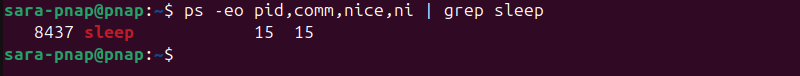 ps -eo pid,comm,nice,ni | grep sleep terminal output