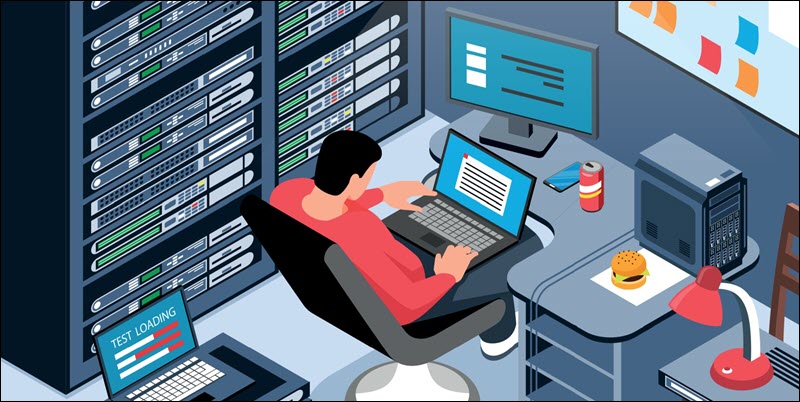 NOC engineer working in data center.